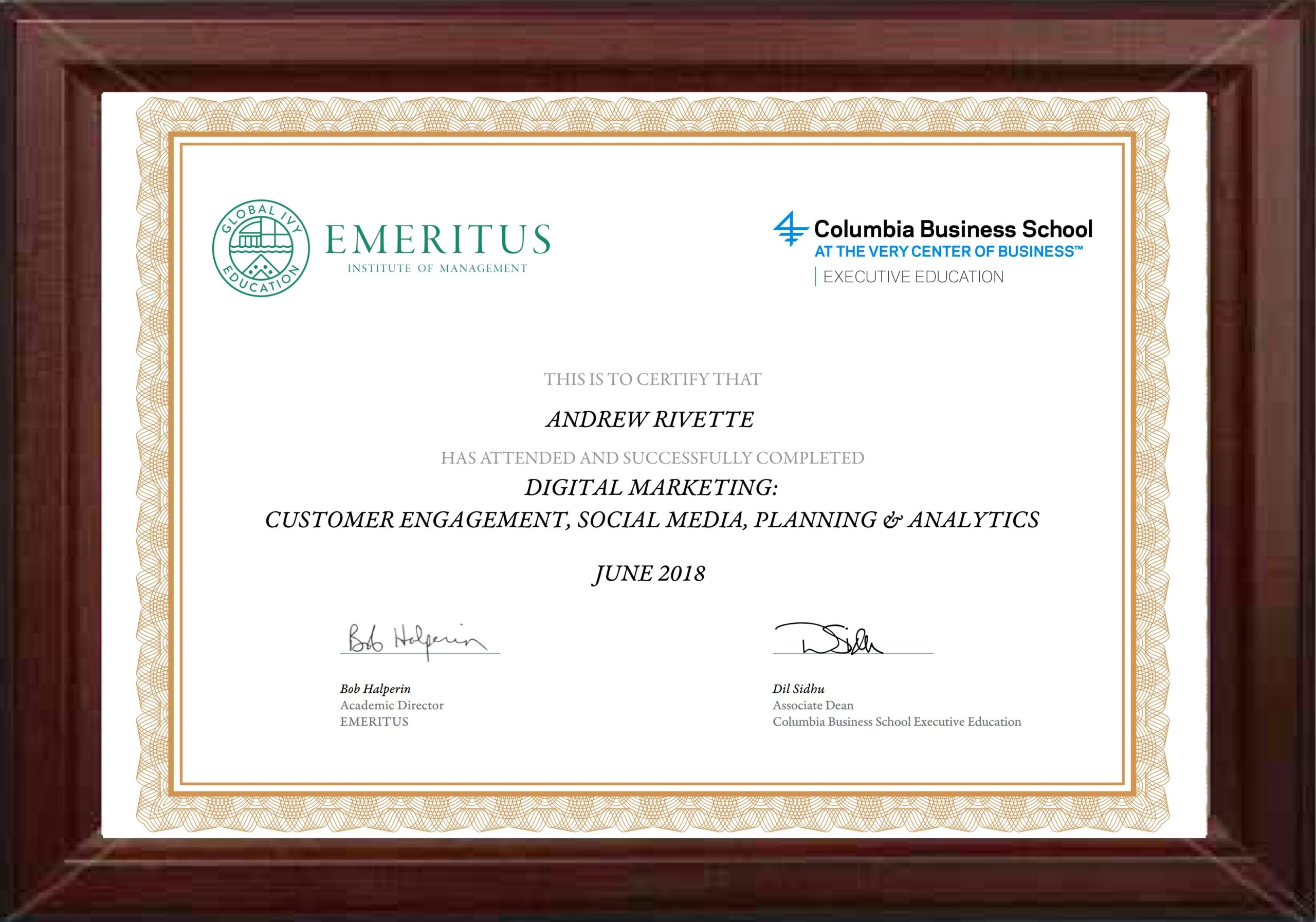 Andrew Rivette - Columbia Business School Digital Marketing