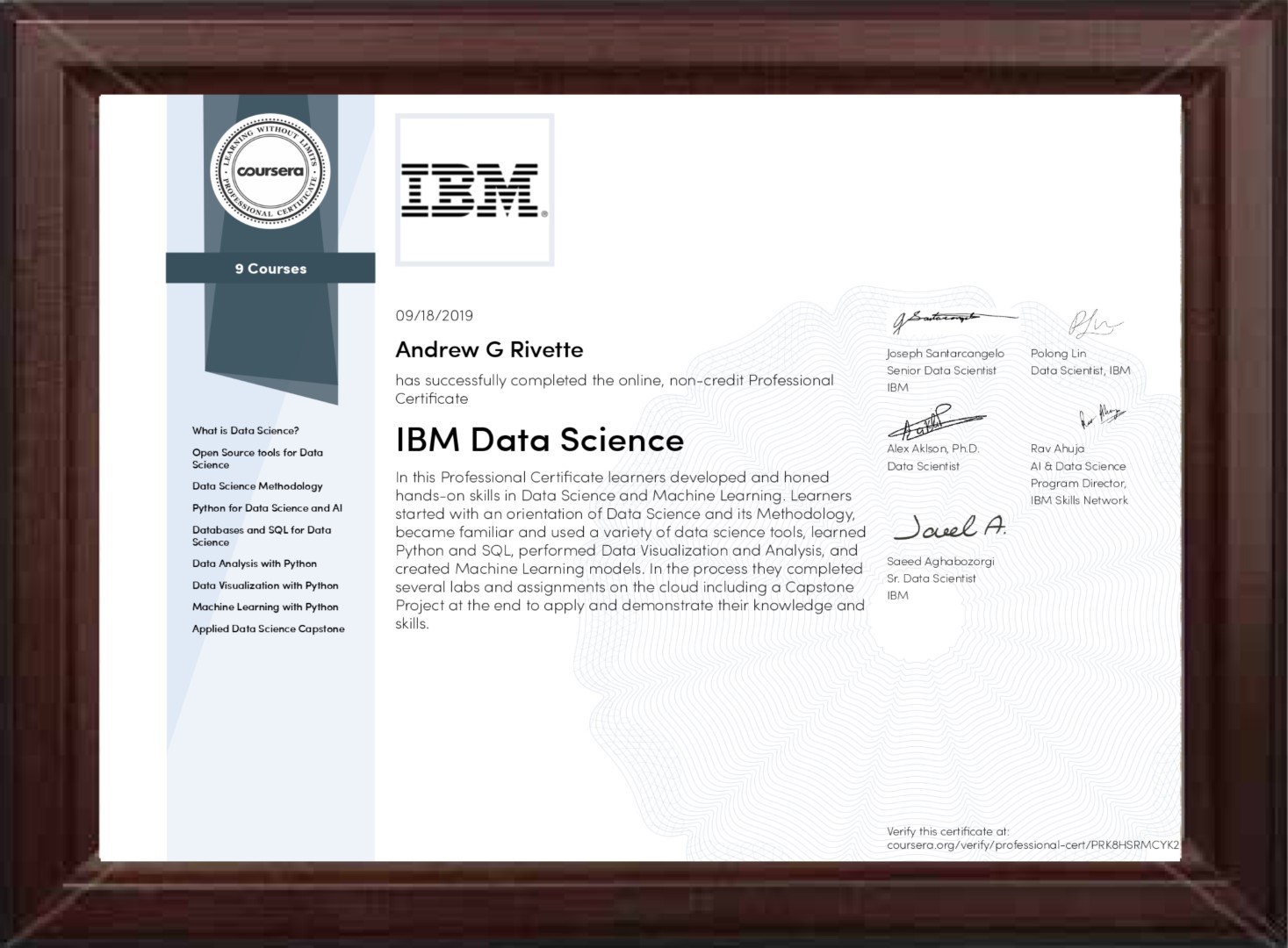 Andrew Rivette - IBM Data Science Professional Certificate