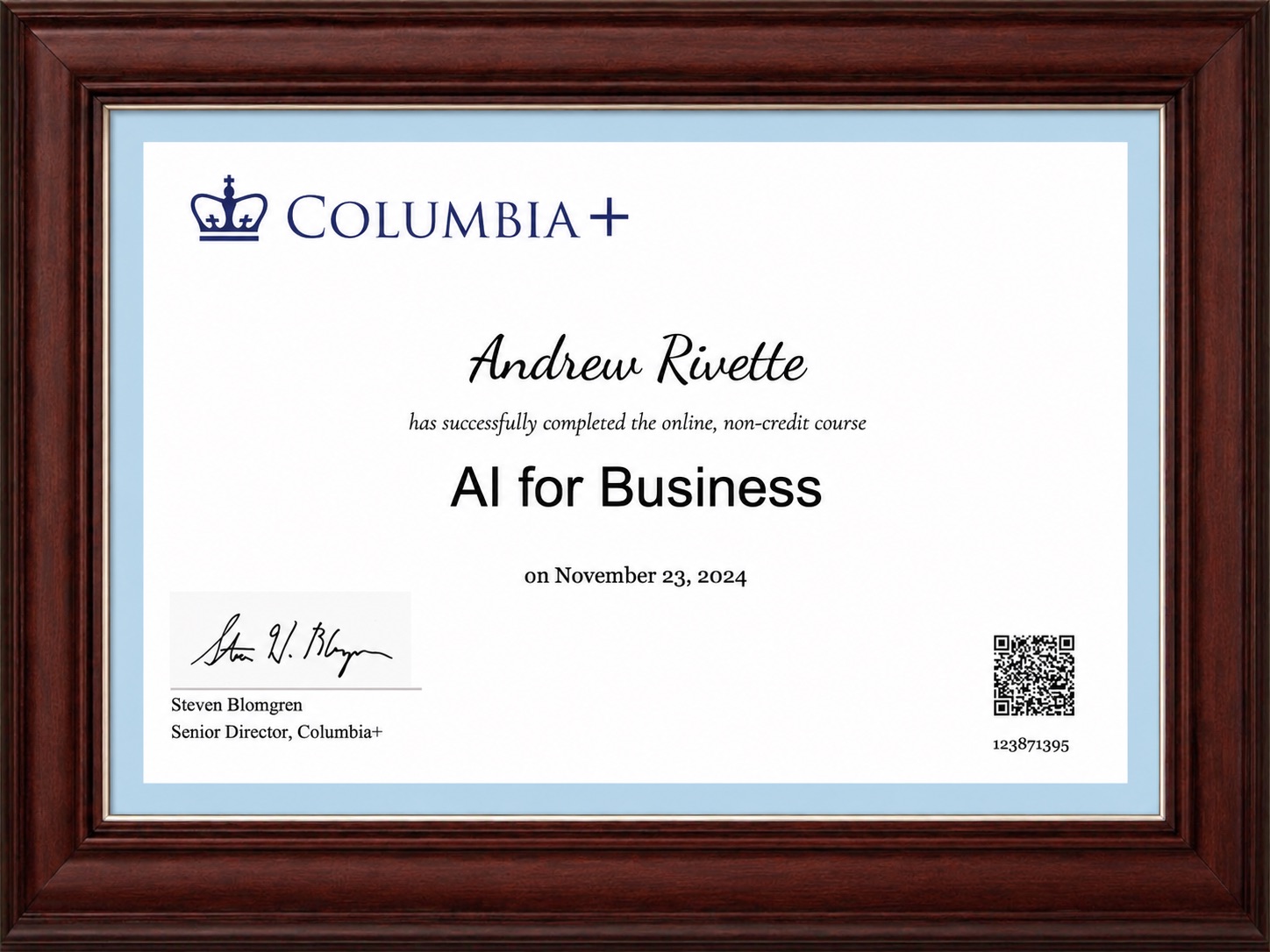 AI for Business - Columbia University - Andrew Rivette