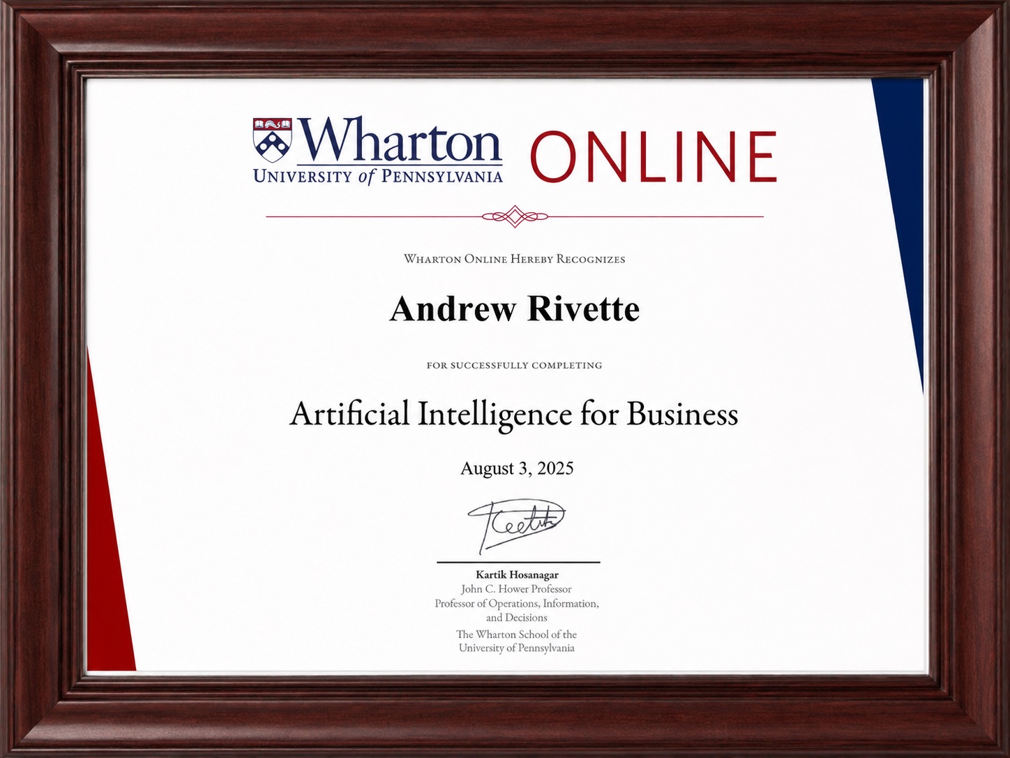 Andrew Rivette - Wharton School - Artificial Intelligence for Business