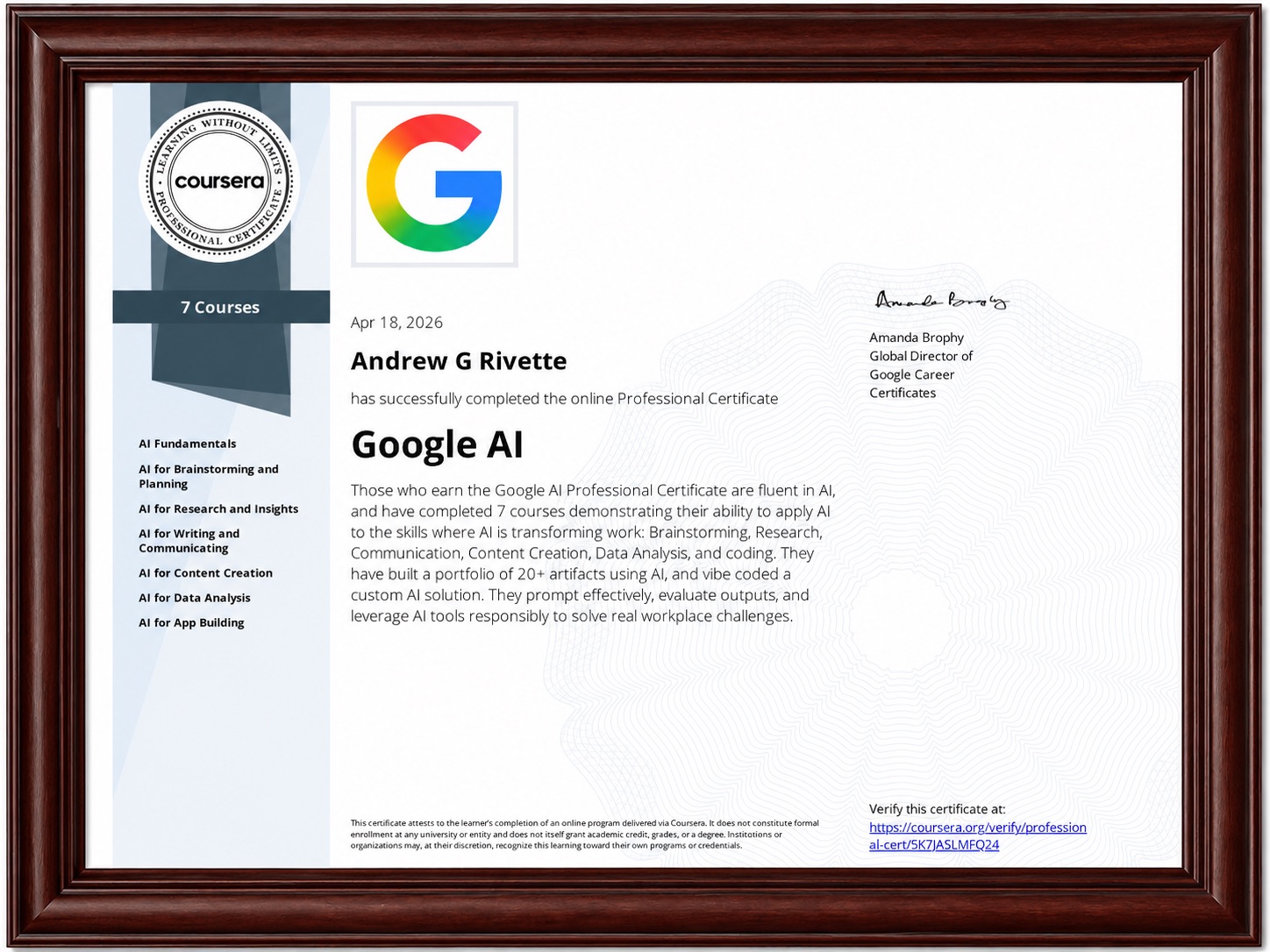 Google AI Professional Certificate - Andrew Rivette